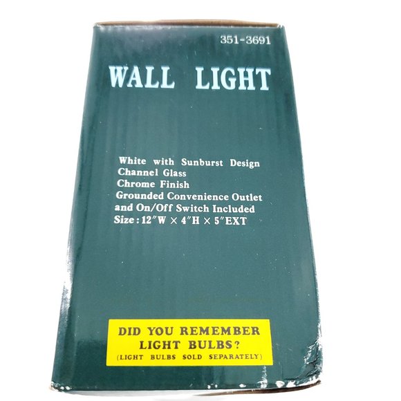 Patriot Lighting Wall Light Channel Glass Chrome Finish White with Sunburst New - Picture 4 of 5